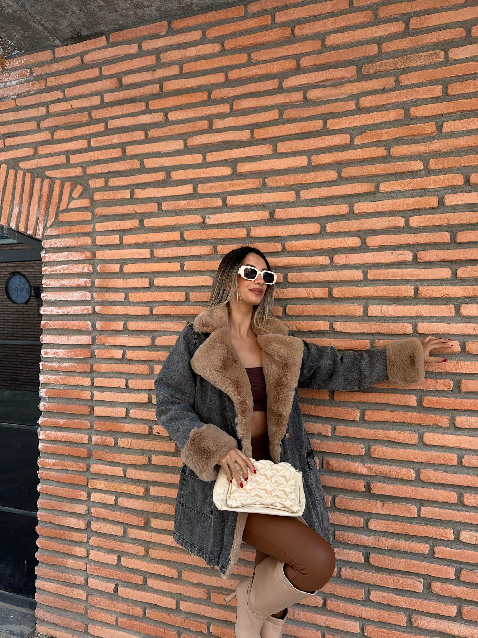 Mila Antrasit İçi Camel Kürk Detay Uzun Jean Mont mnt1051sg