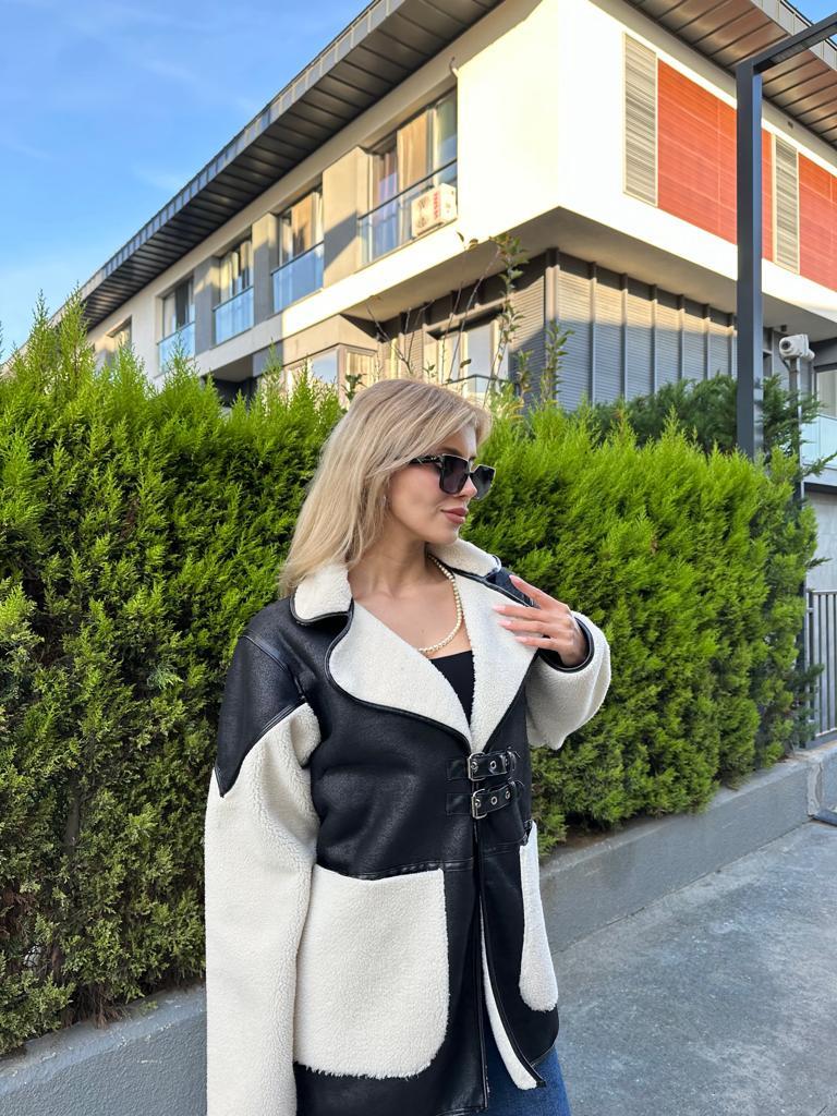 Molly Kuzu Kürk Garnili Nubuk Siyah Kaban 1707421