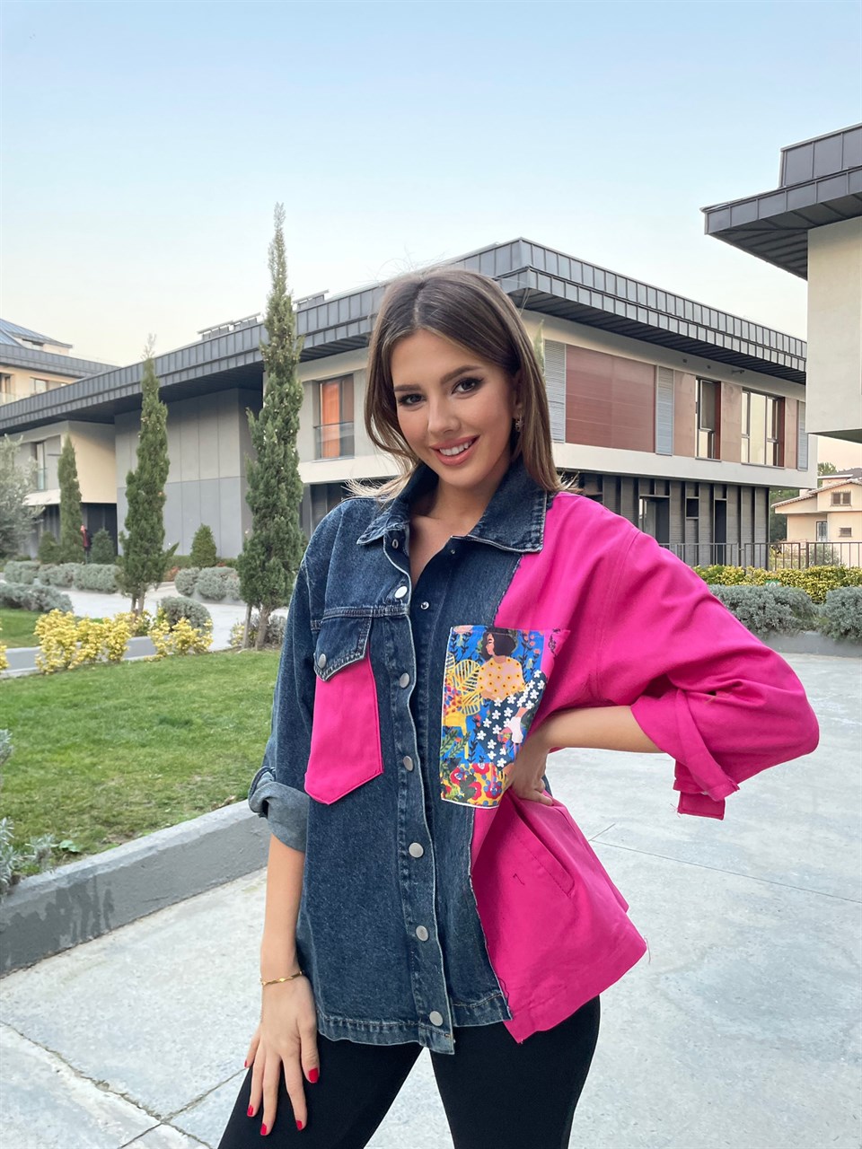 Pembe Kollu Jean Gömlek  2654