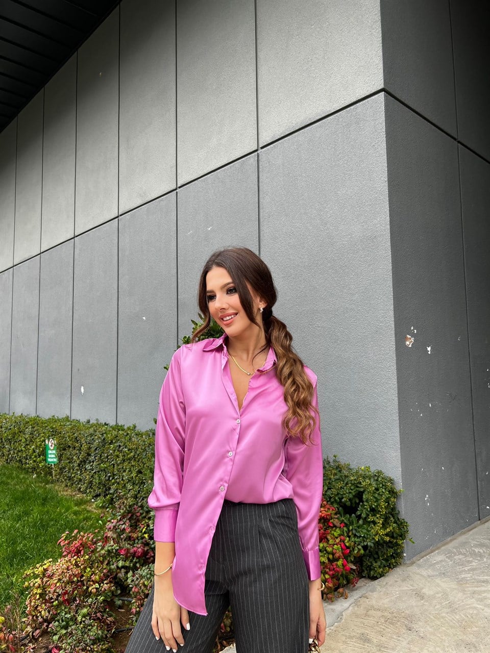 Pembe Saten Gömlek 3258