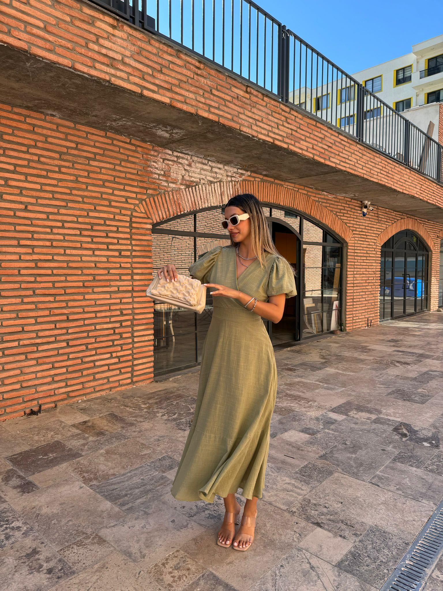 Riana Keten Elbise Yeşil 070621175