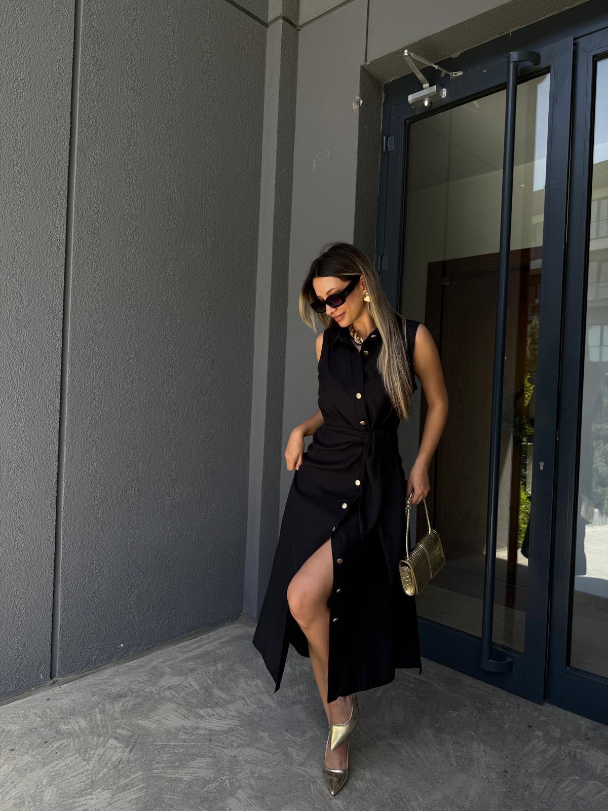 Selsida Bel Bağlamalı Kolsuz Elbise Siyahyelb1110kd