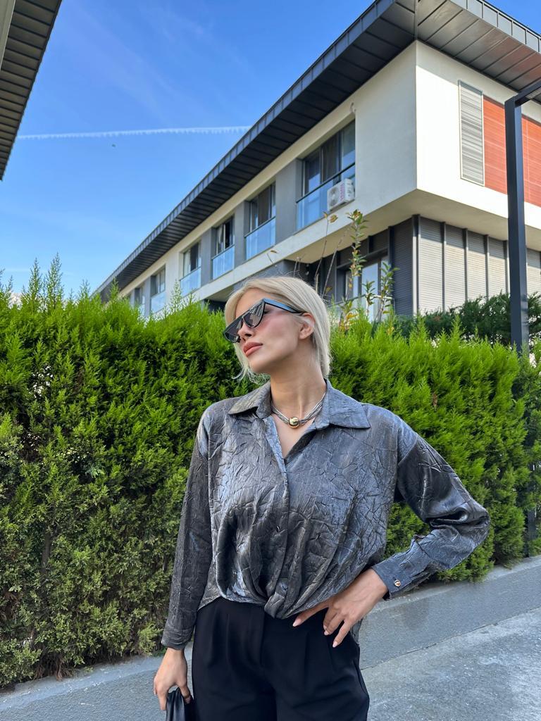 Silver Saten Önden Bağlamalı Bluz 1707560