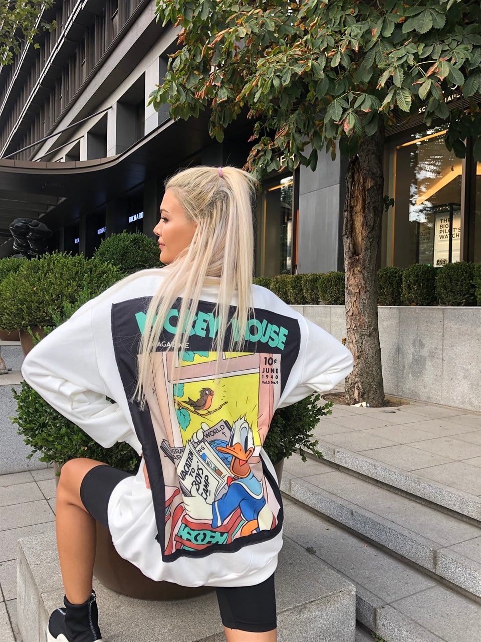 Sırt Baskılı Uzun Mickey Sweat