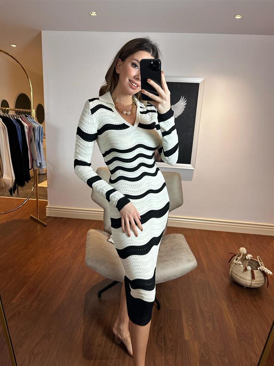 Siyah Beyaz Ajurlu Elbise 230284