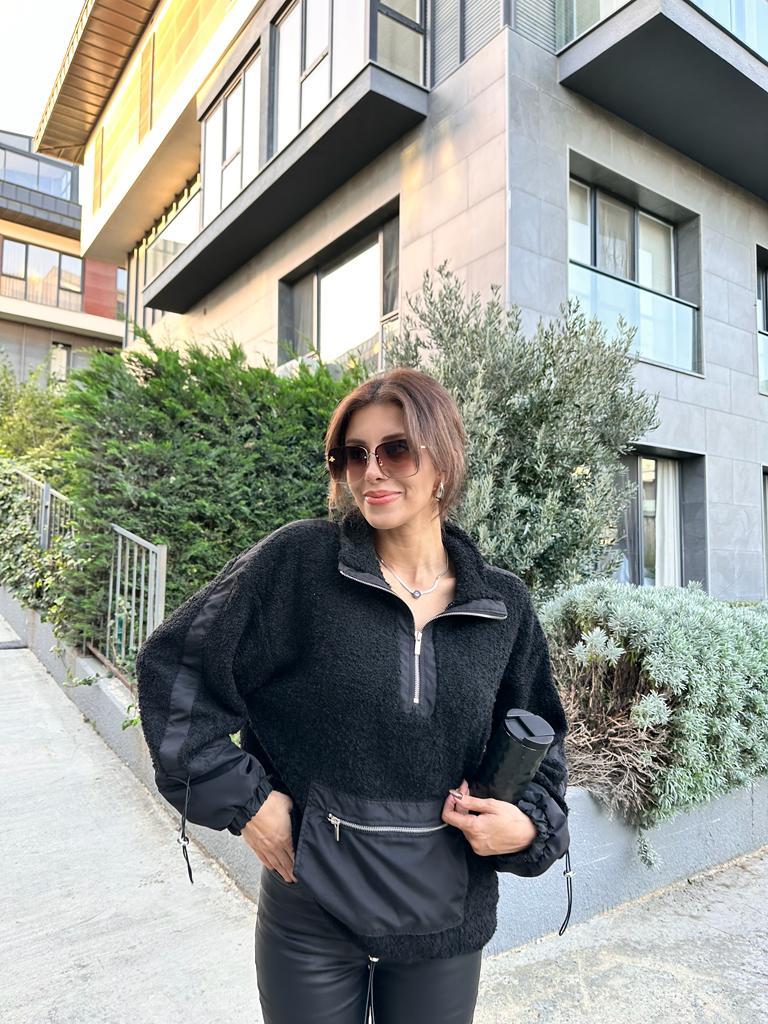 Siyah Kanguru Cep Kuzu Sweat 1707476