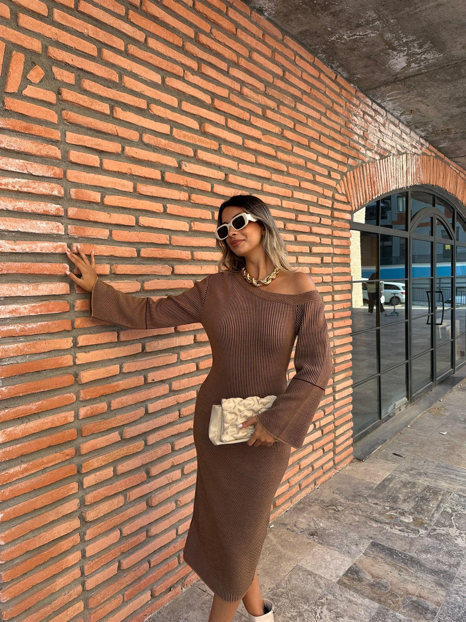 Tegra Çapraz Yaka Kahverengi Elbise  0706223