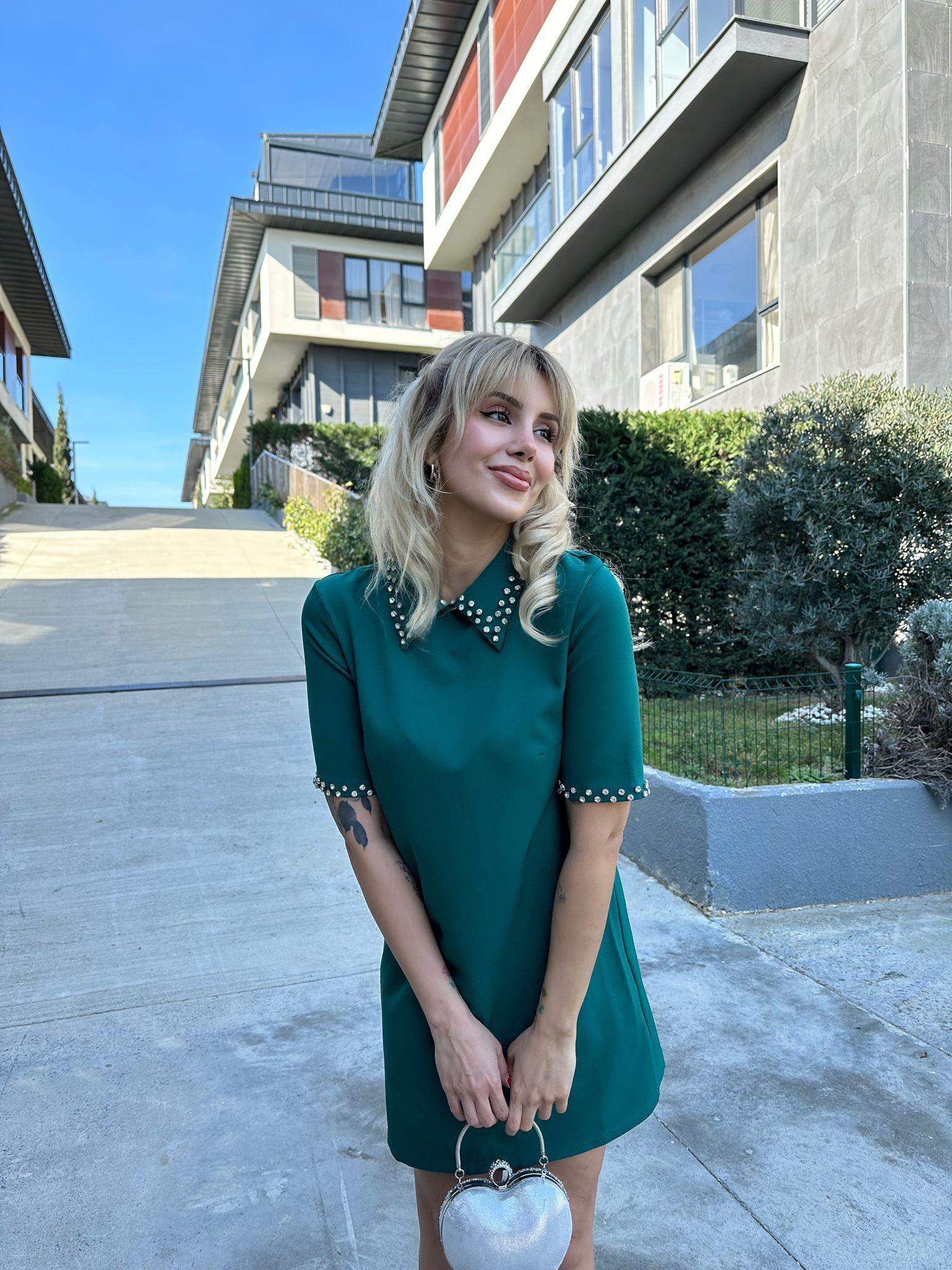 Tuffy Bebe Yaka Taş İşlemeli Elbise Yeşil 17074522