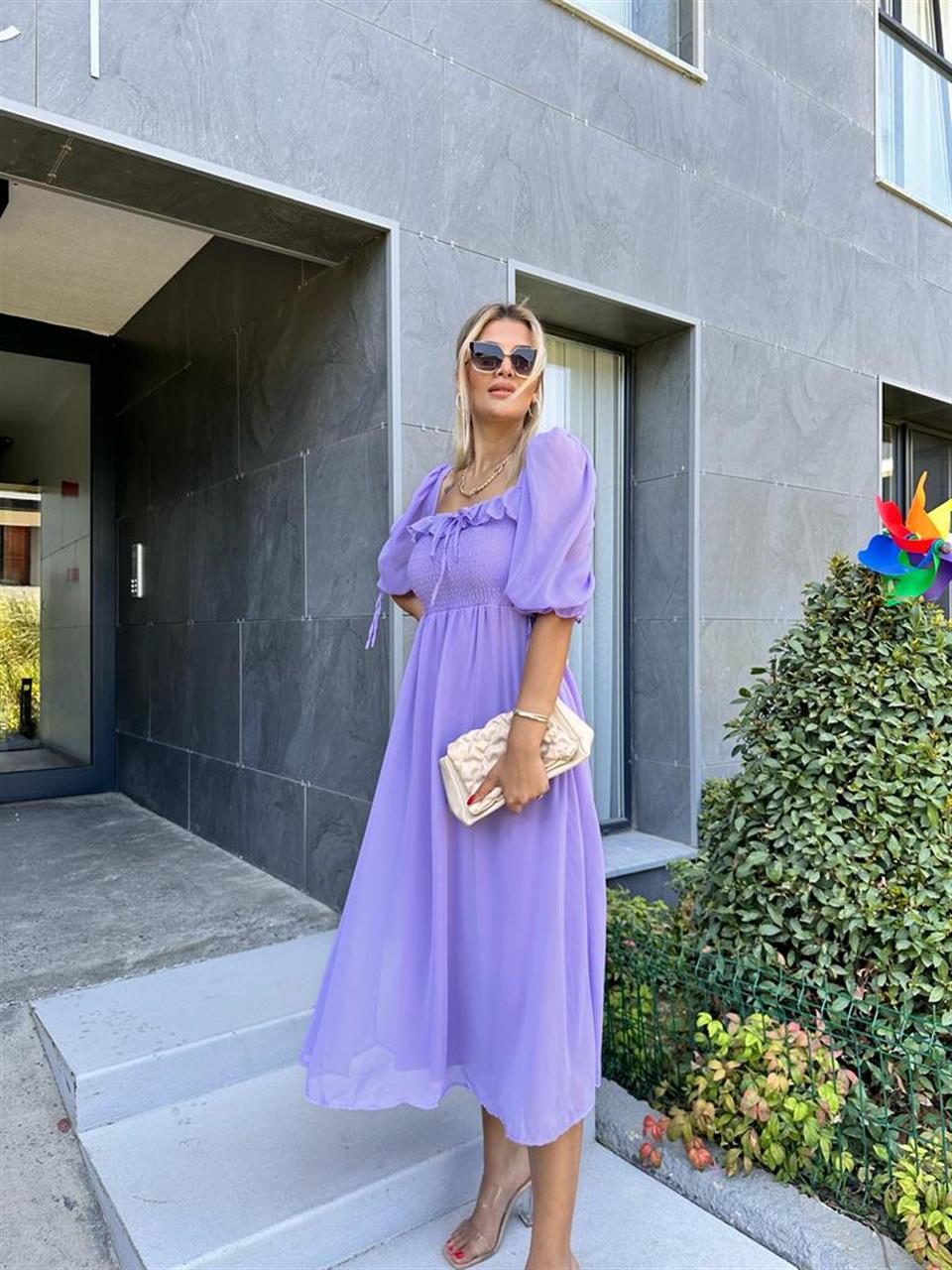 Valentina Prenses Kol Şifon Elbise Lila 0707300