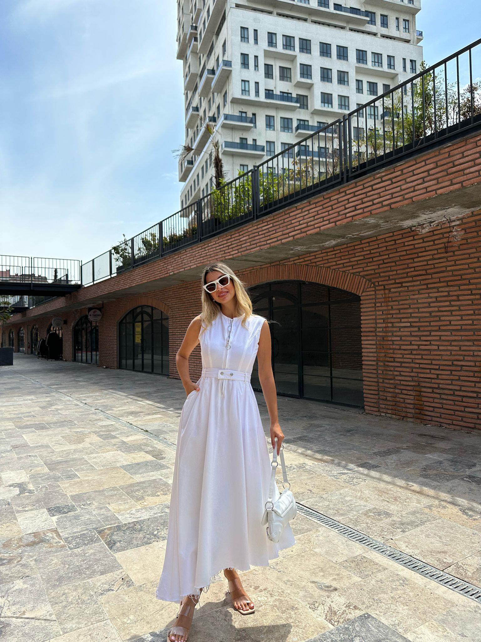 Venedik Asimetrik Etek BEYAZ Elbise 0707280