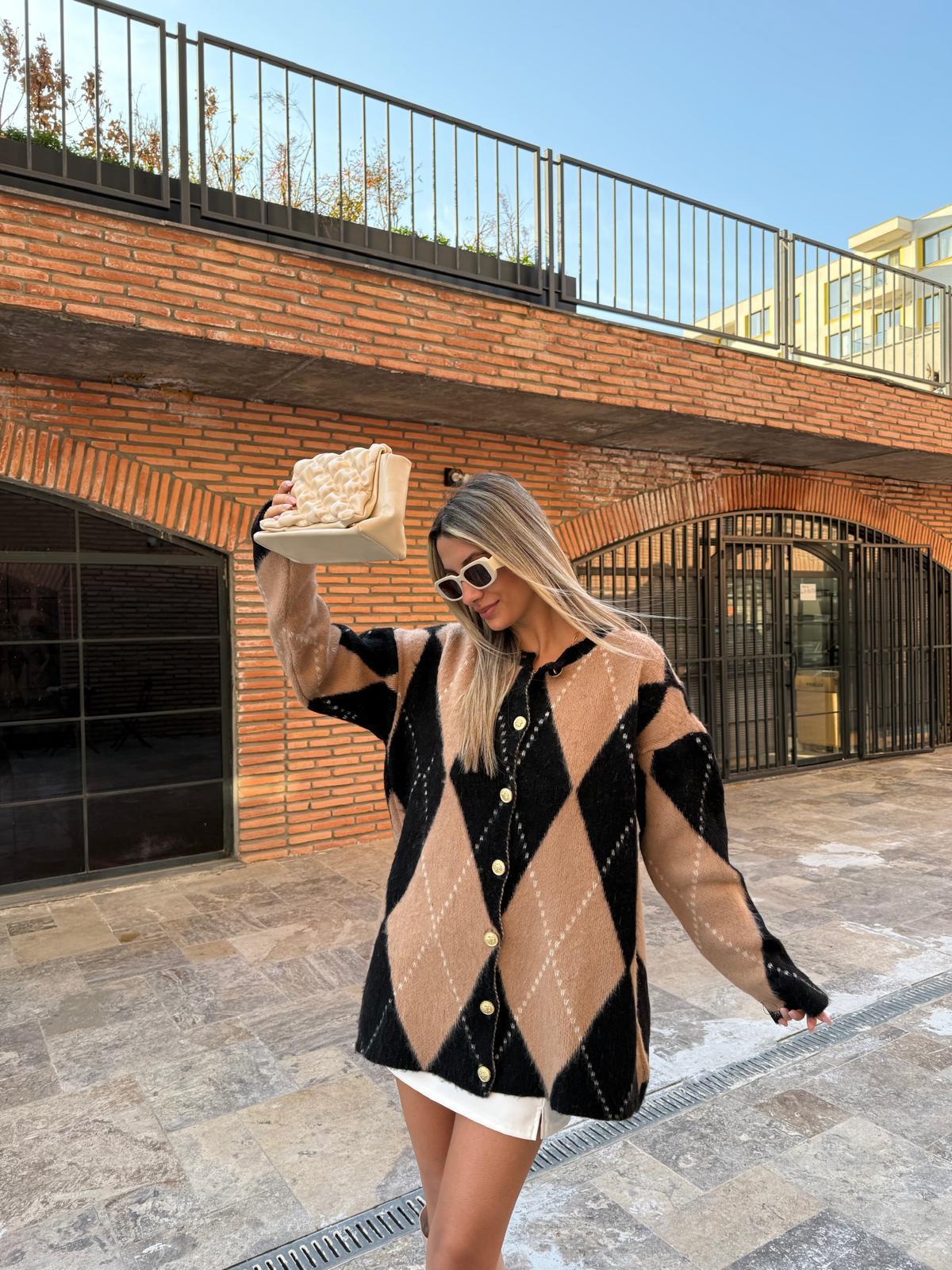 Vizon Siyah Baklava Desen Hırka kzk2053rvd