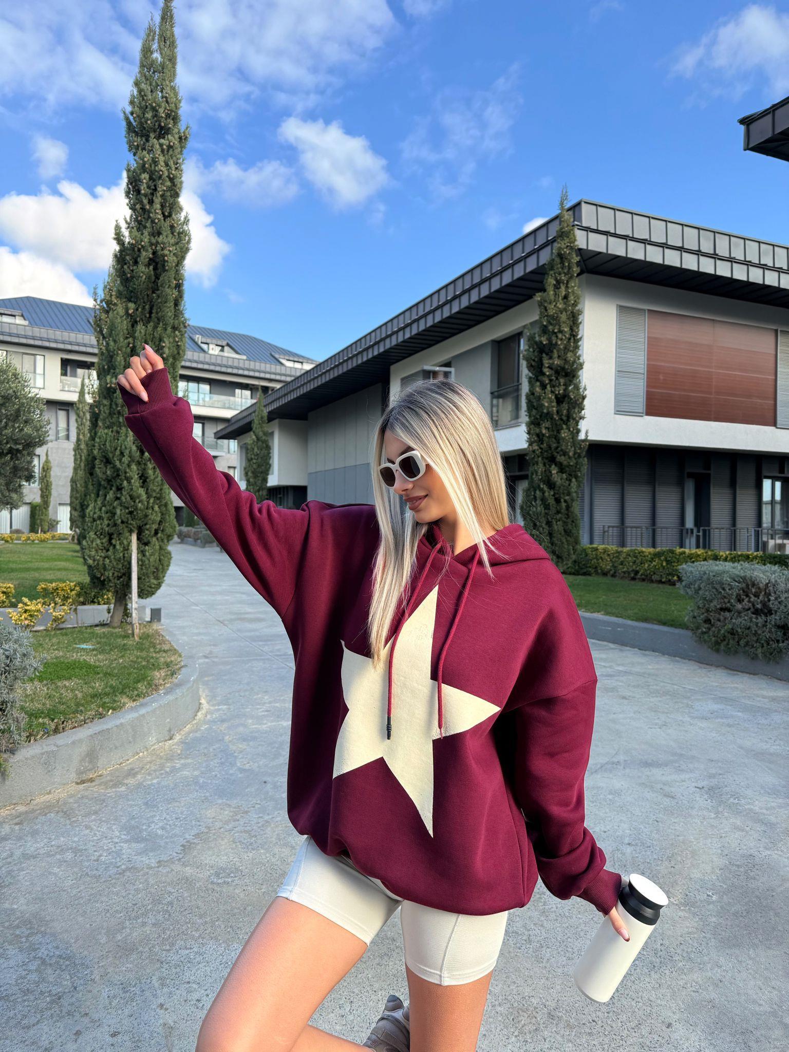 Yıldız Baskılı Sweat Bordo swt1045ogz