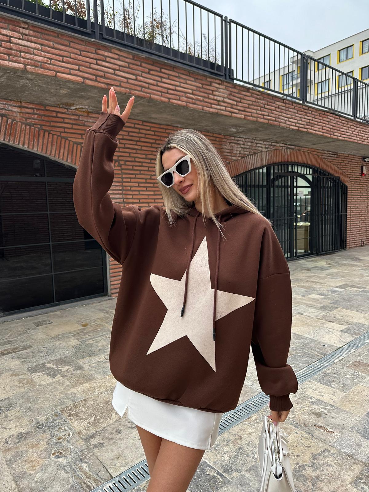 Yıldız Baskılı Sweat Kahverengi swt2031styq