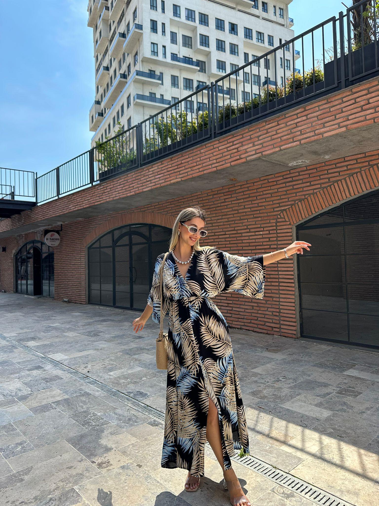 Zenya Mavi Palmiye Elbise 1707308