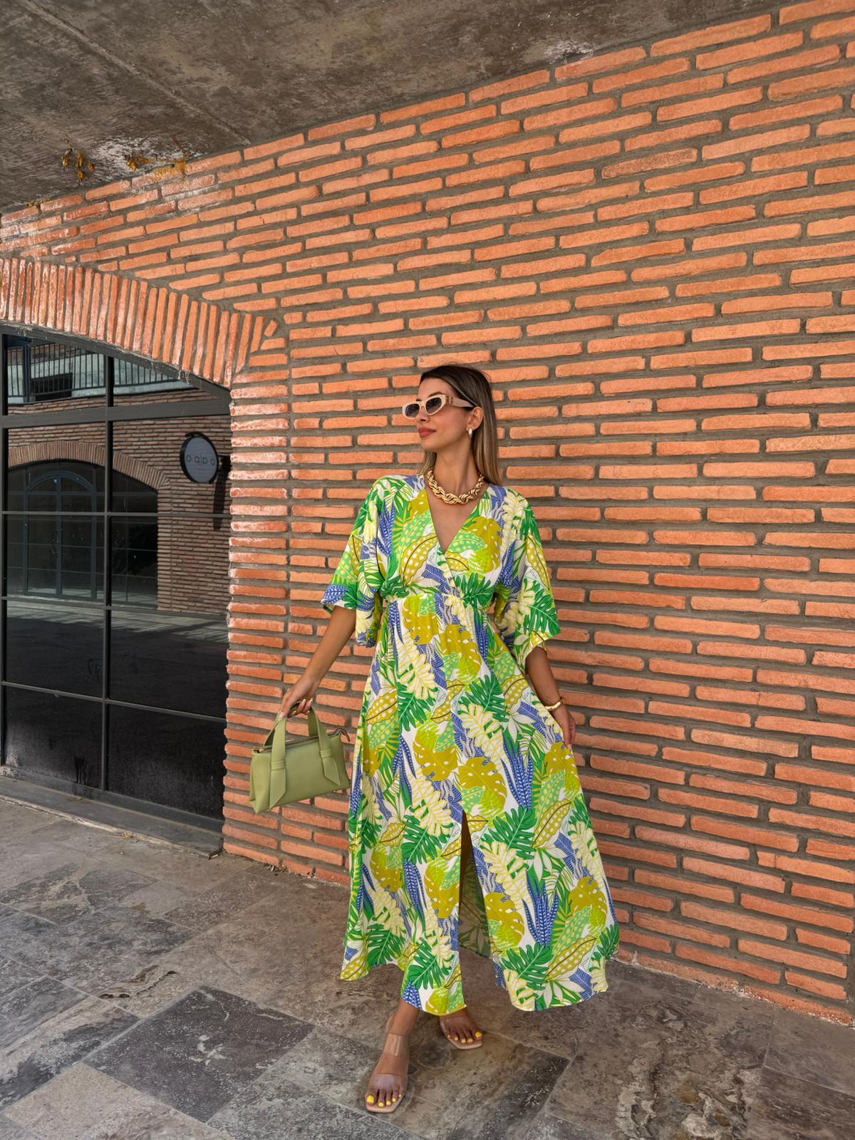Zenya Neon Yapraklı Viskon Elbise 1707308