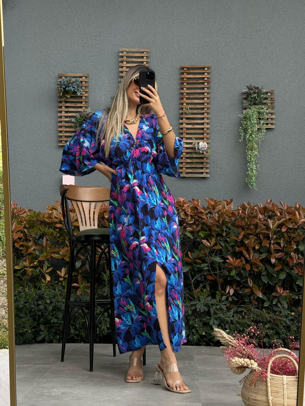 Zenya Orkide Desen Mavi Elbise1707308