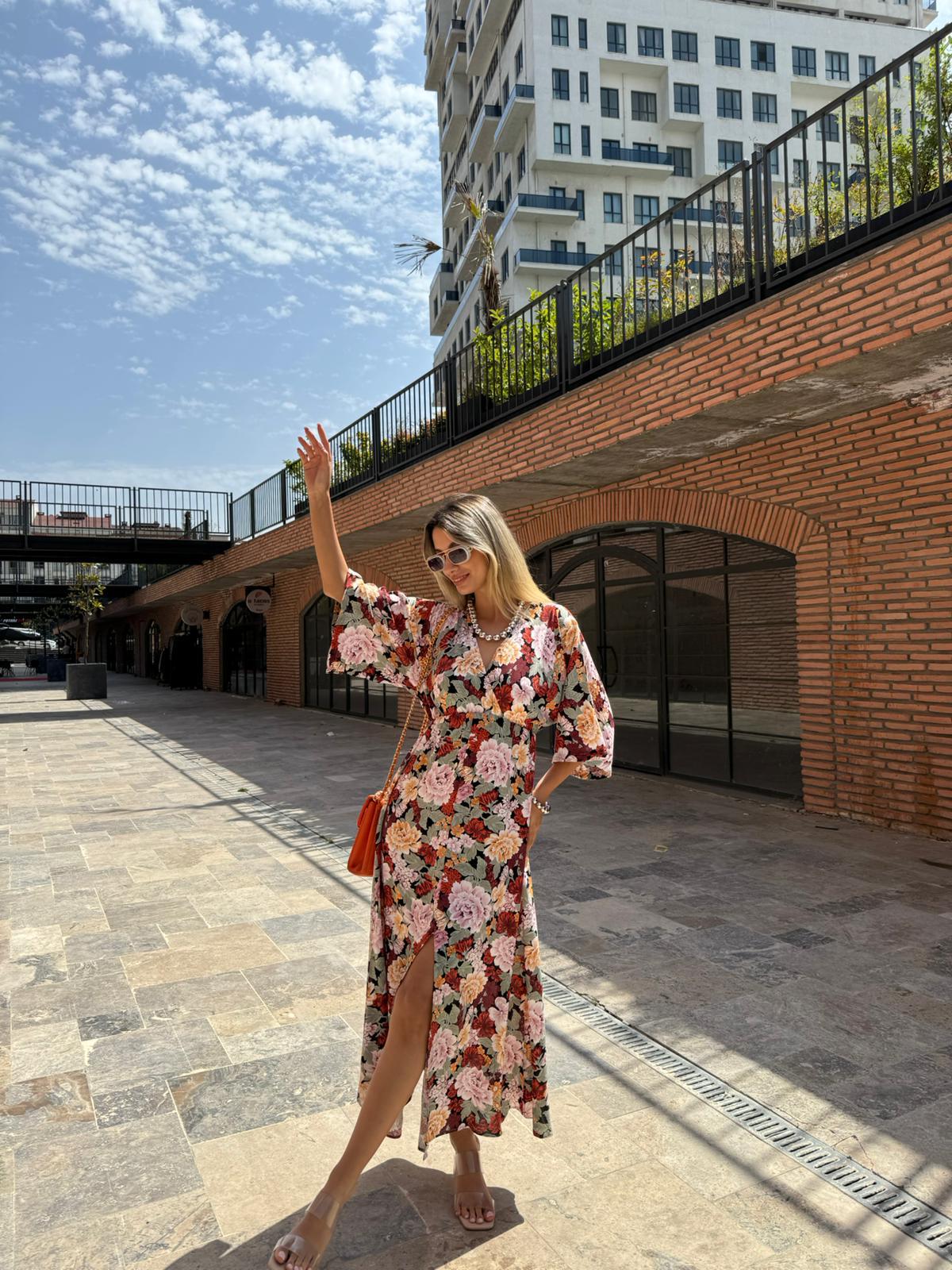 Zenya Pastel Desen Büyük Çiçekli Viskon Elbise 1707308