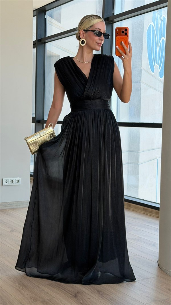Pretty İthal Kumaş Abiye Elbise Siyah