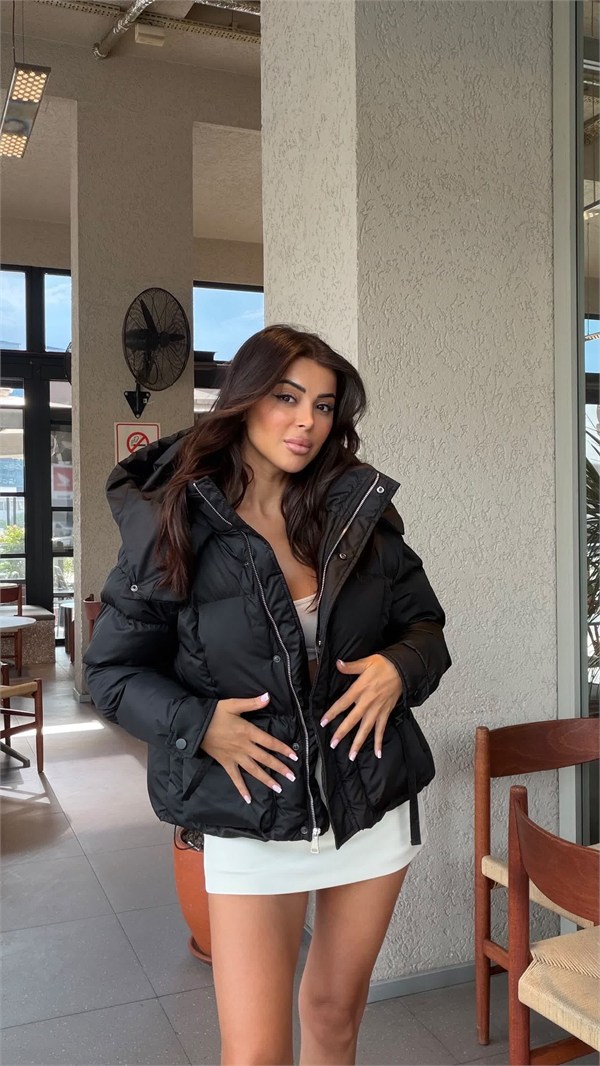 Cep Toka Detay Şişme Mont Siyah