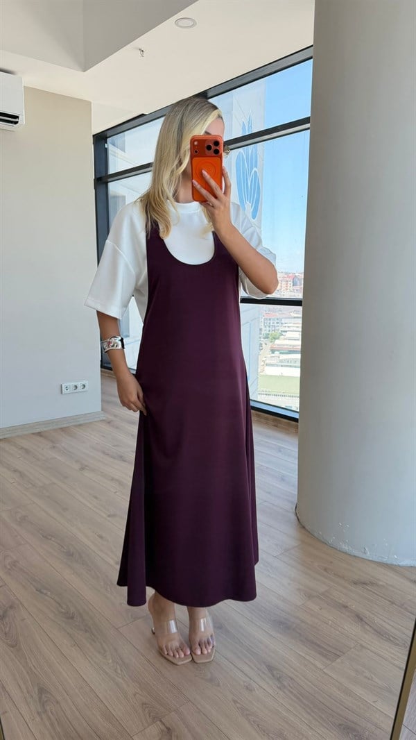 Twst Model Tshrt Elbise Modal Takım Mürdüm