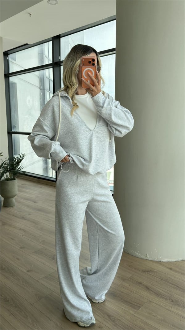 TWST Model Üçlü Kapüşonlu Takım Gri