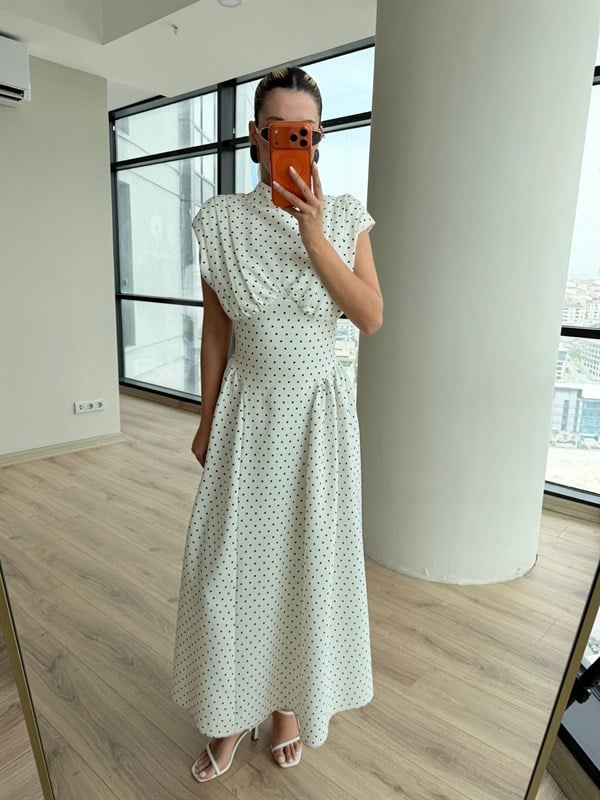 Norella Puantiyeli Beyaz Elbise