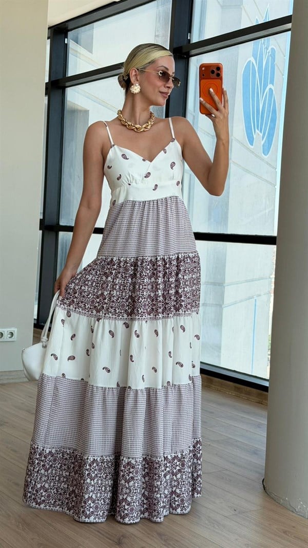 Mix Şal Desen İthal Model Askılı Elbise