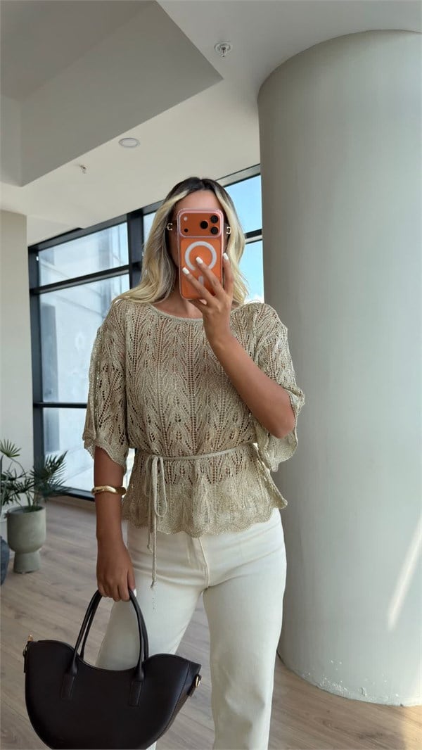 Glow Örgü Bel Bağcıklı Bluz 