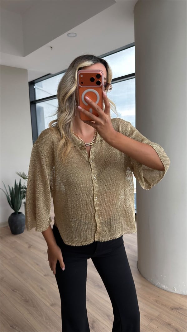 Premium Gold Örgü Polo Yaka Hırka