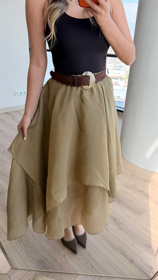 Pix Kemerli Yeşil Etek