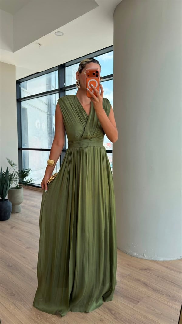 Pretty İthal Kumaş Abiye Elbise Yeşil