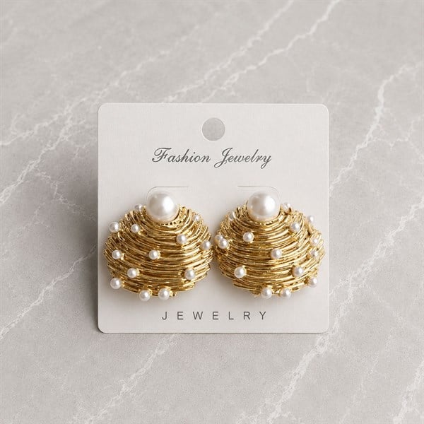 İncili İstiridye Gold Rose Küpe