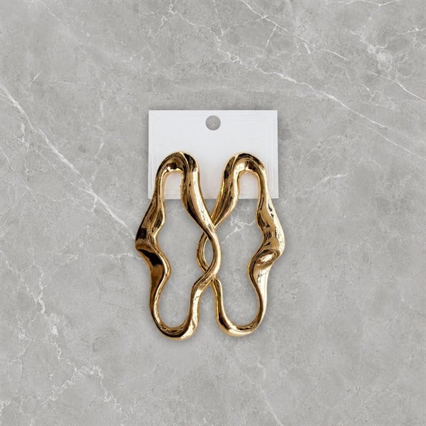 Zr Model Dalgalı Elips Küpe Gold