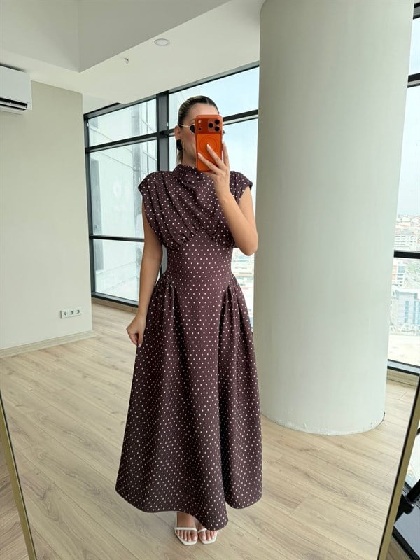 Norella Puantiyeli Kahverengi Elbise