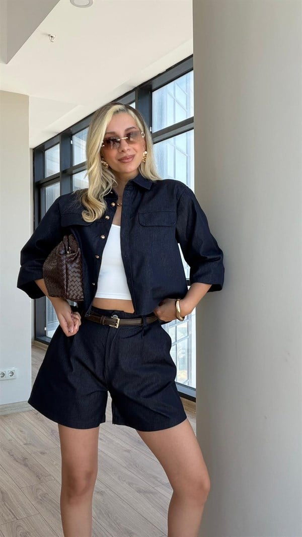 Denim Gömlek Şort Takım