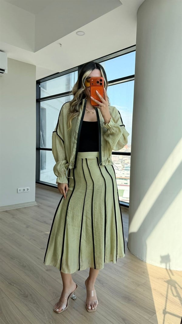 Hera Şifon Ceket&Midi Etek Takım Yeşil