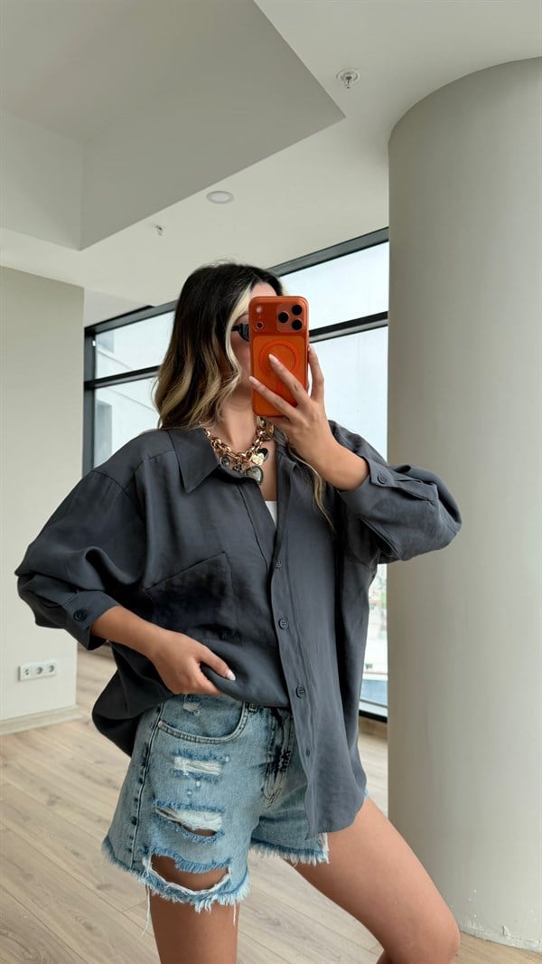 Premium Düşük Omuzlu Oversize Gömlek Antrasit