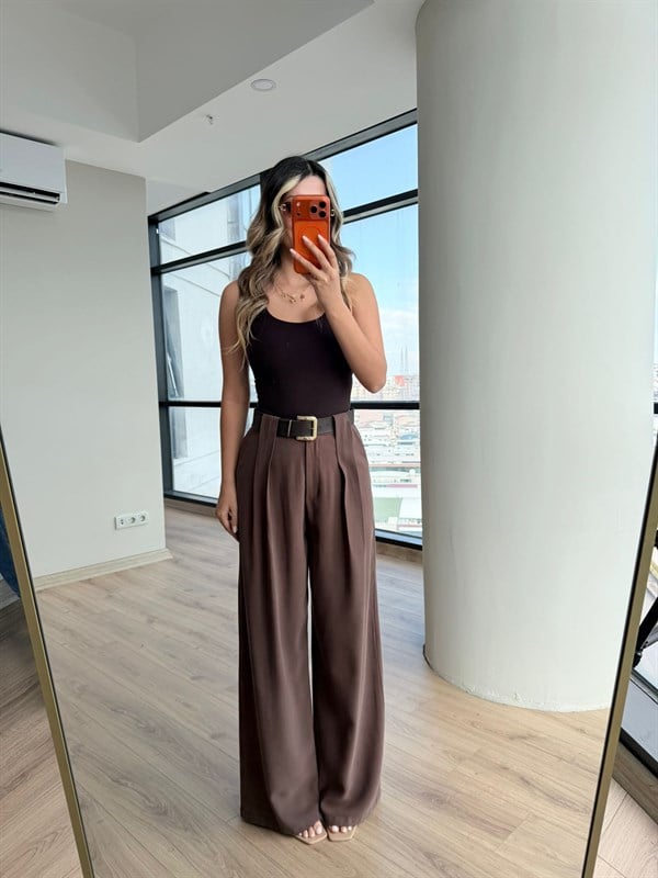 Dona Bel Pilili Kahverengi Kemerli Palazzo Pantolon