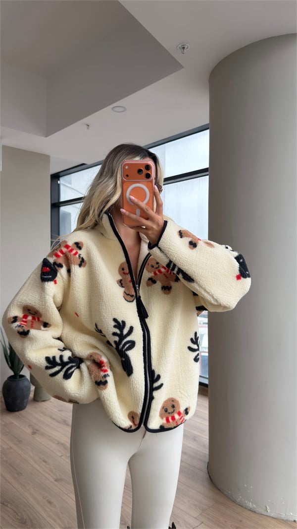 Peluş Teddy Kurabiye Adam Desenli Hırka