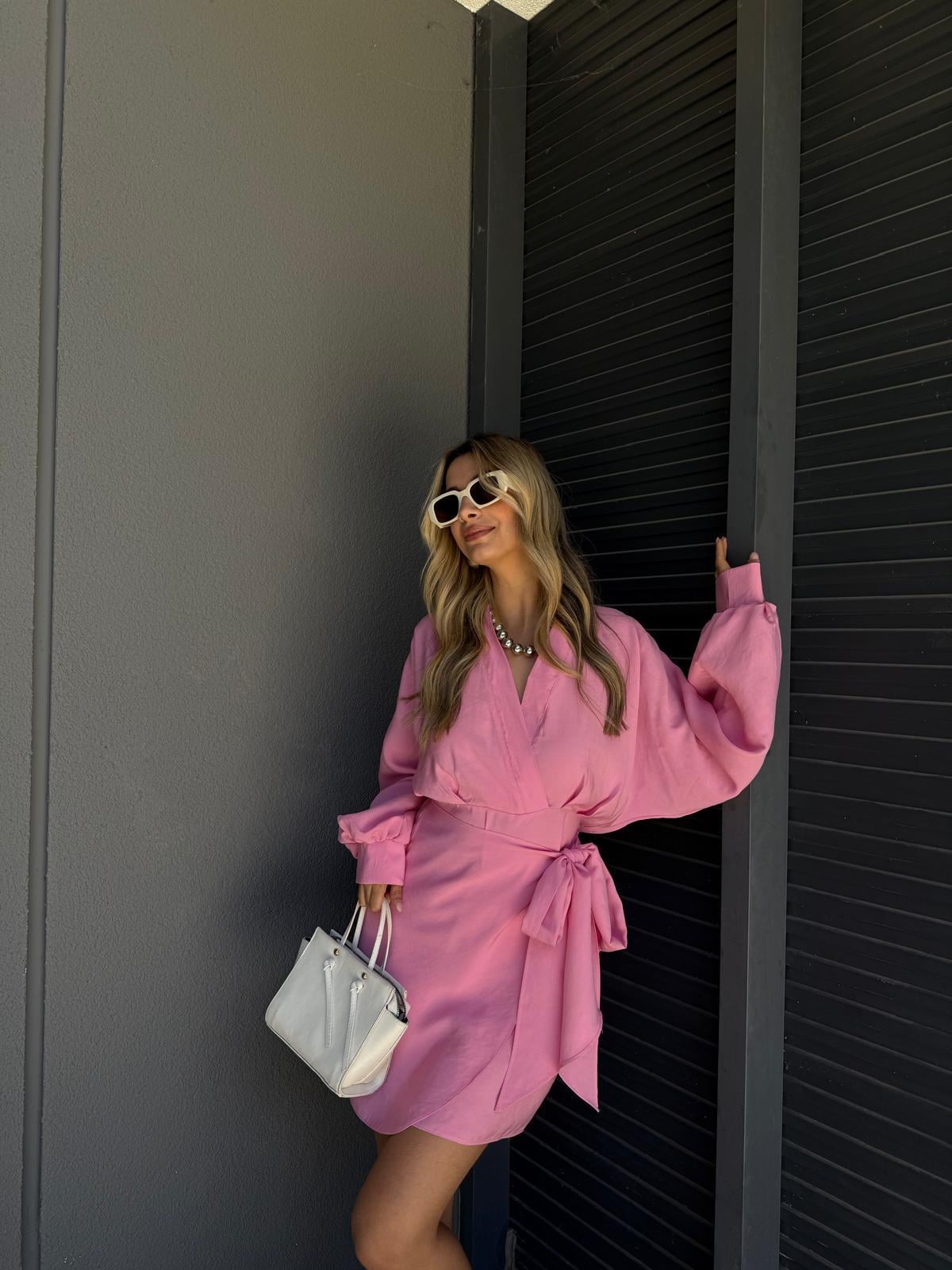  Balon Kol Lüx Kalite Anvelop Elbise Pembeyelb2040mnş