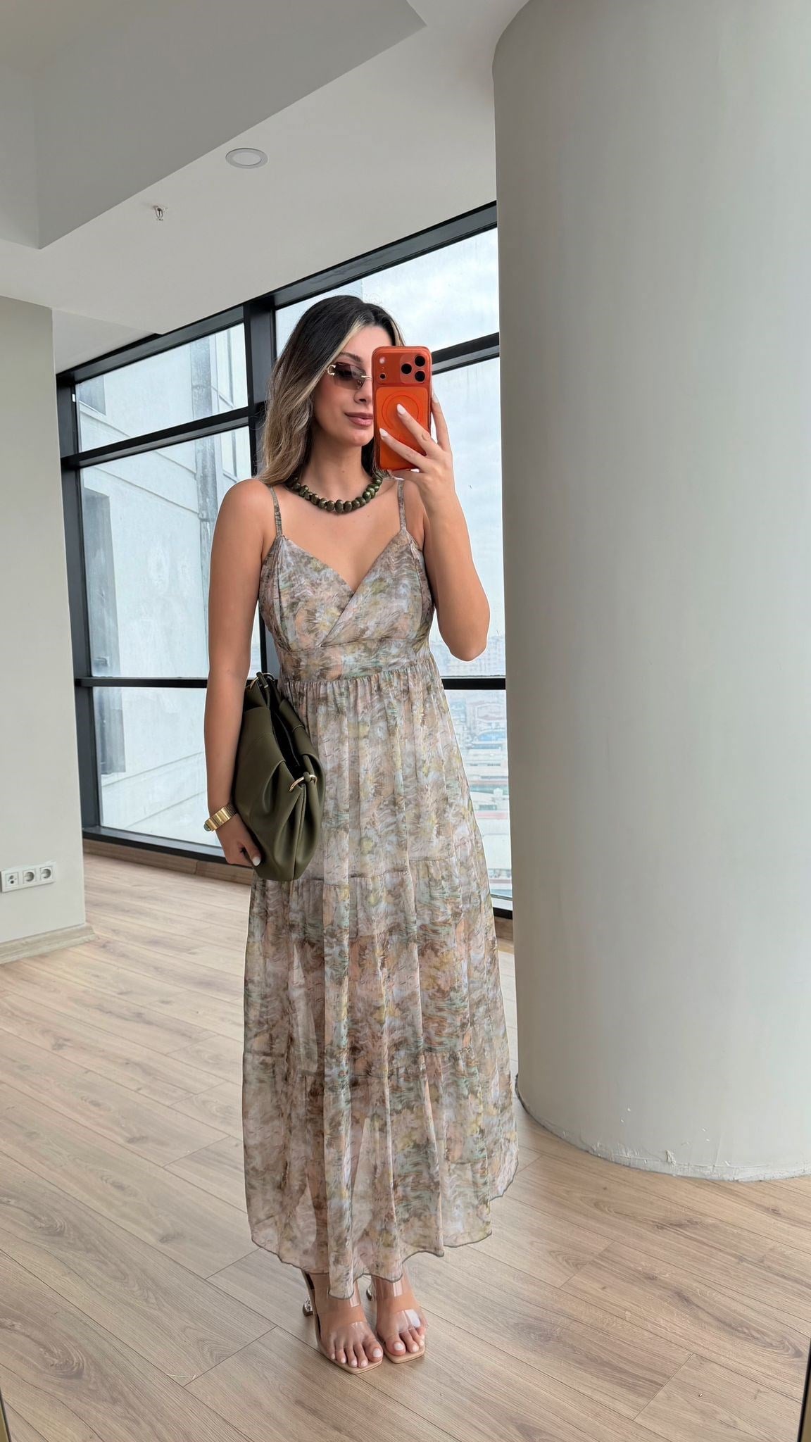 Sierra İp Askılı Desenli Yoryo Şifon Elbise