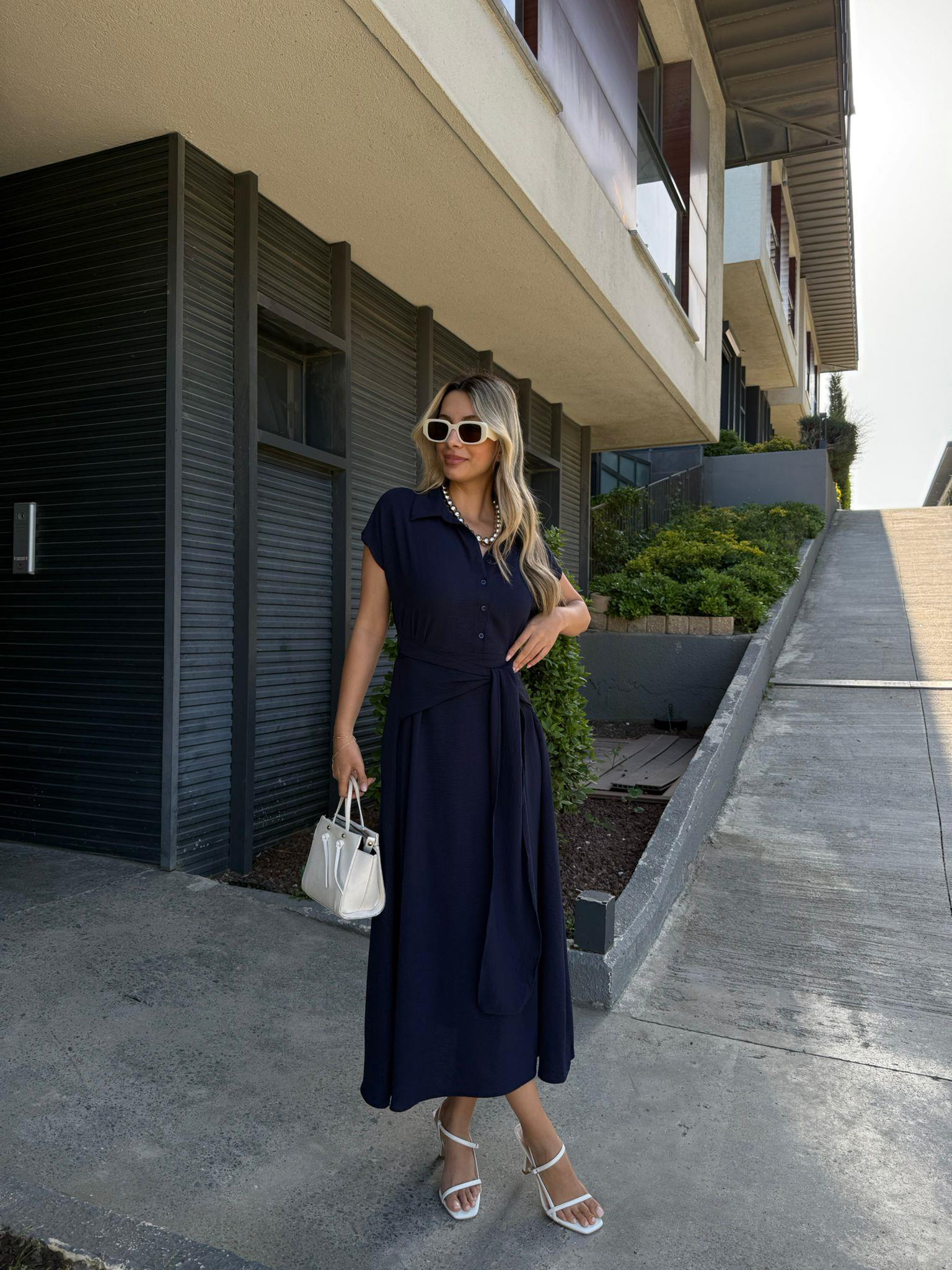 Önden Bağlamalı Lacivert Elbise