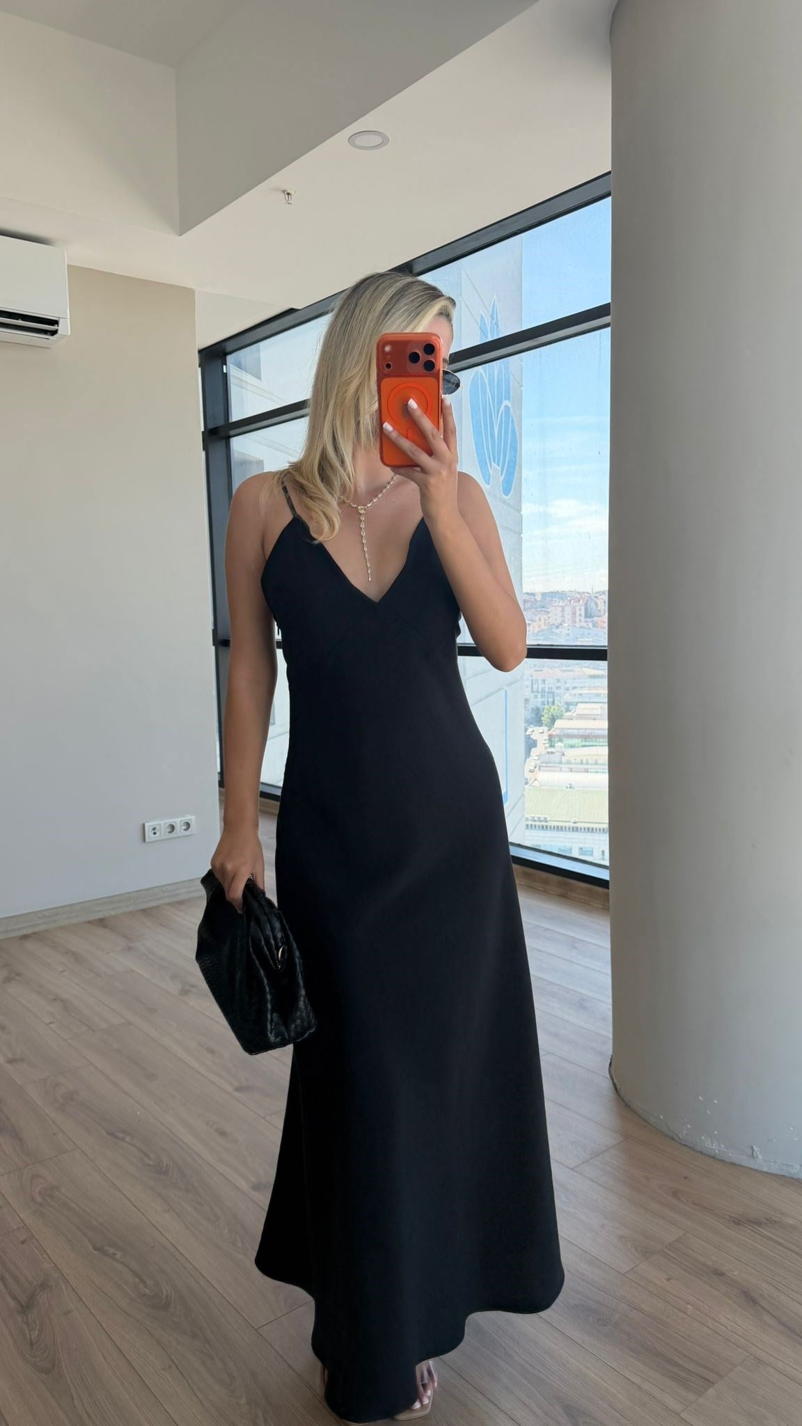 Verev Kesim İp Askılı Modal Elbise Siyah