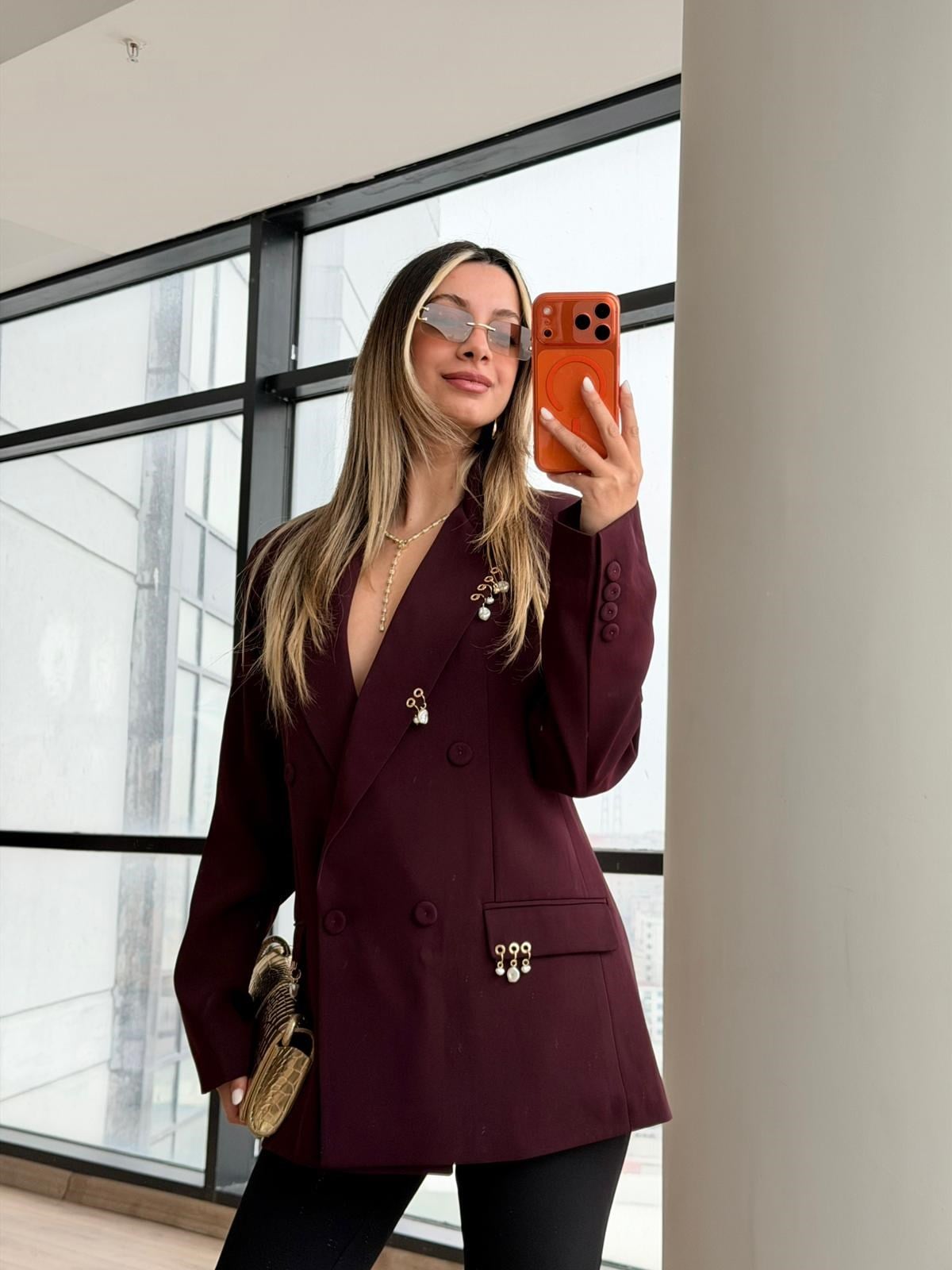 Astarlı Küpeli Ceket Bordo