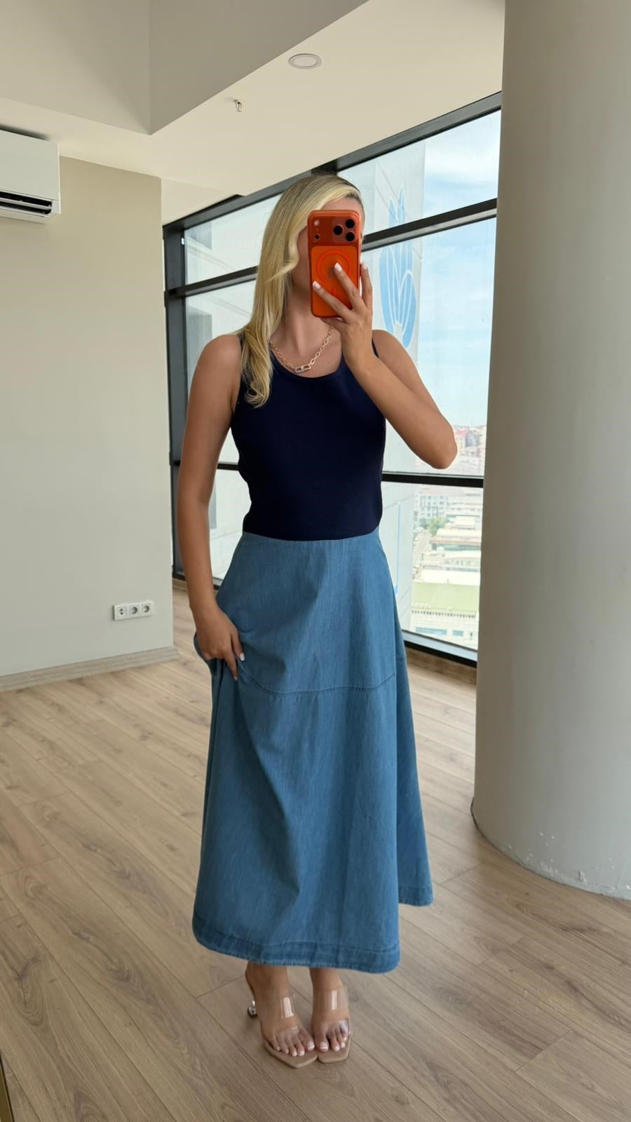 Joge Lacivert Denim Detaylı Kolsuz Kadın Yazlık Elbise