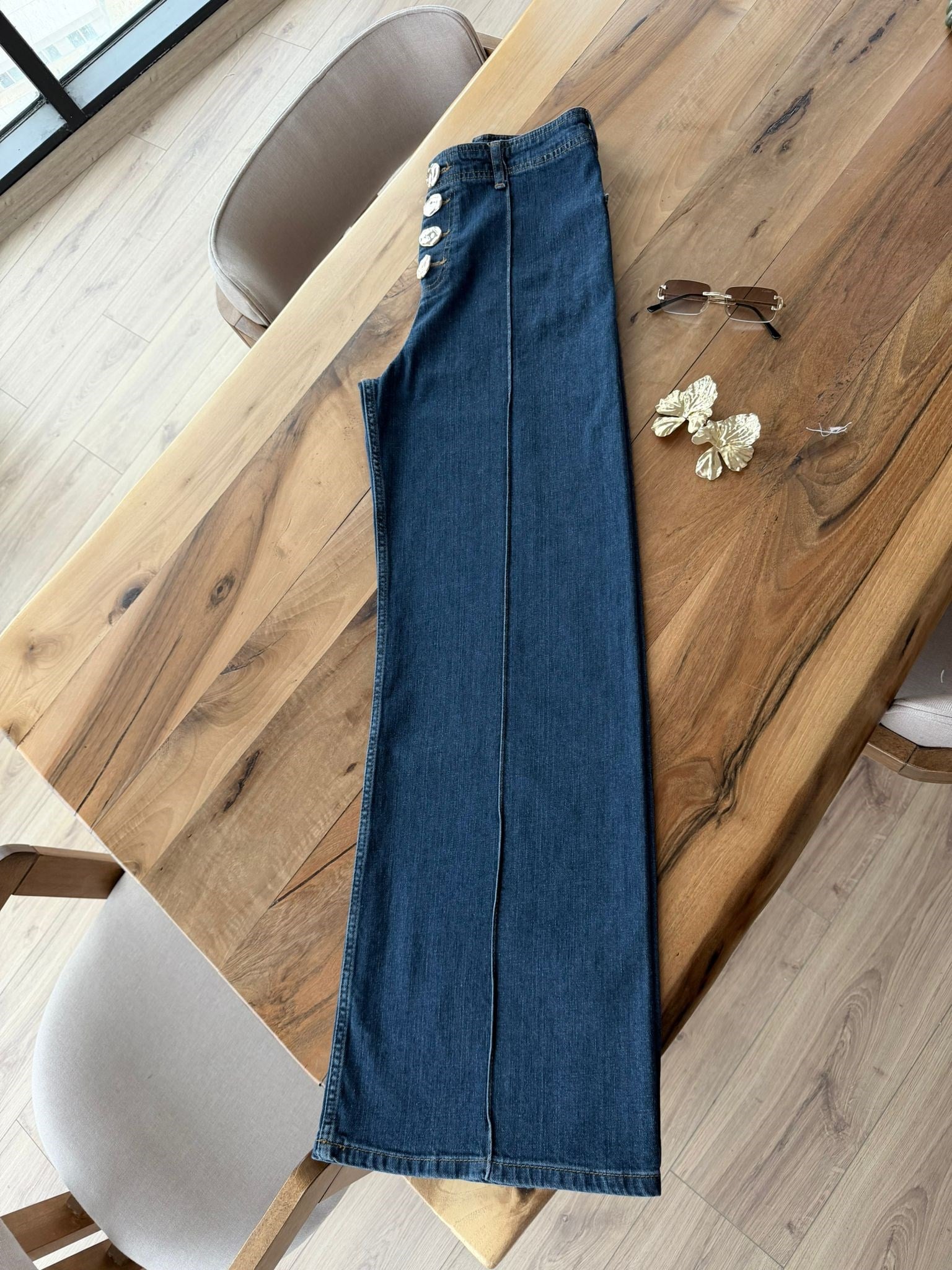 4 Düğme Yüksek Bel Likralı Yumuşak Jean Koyu Lacivert