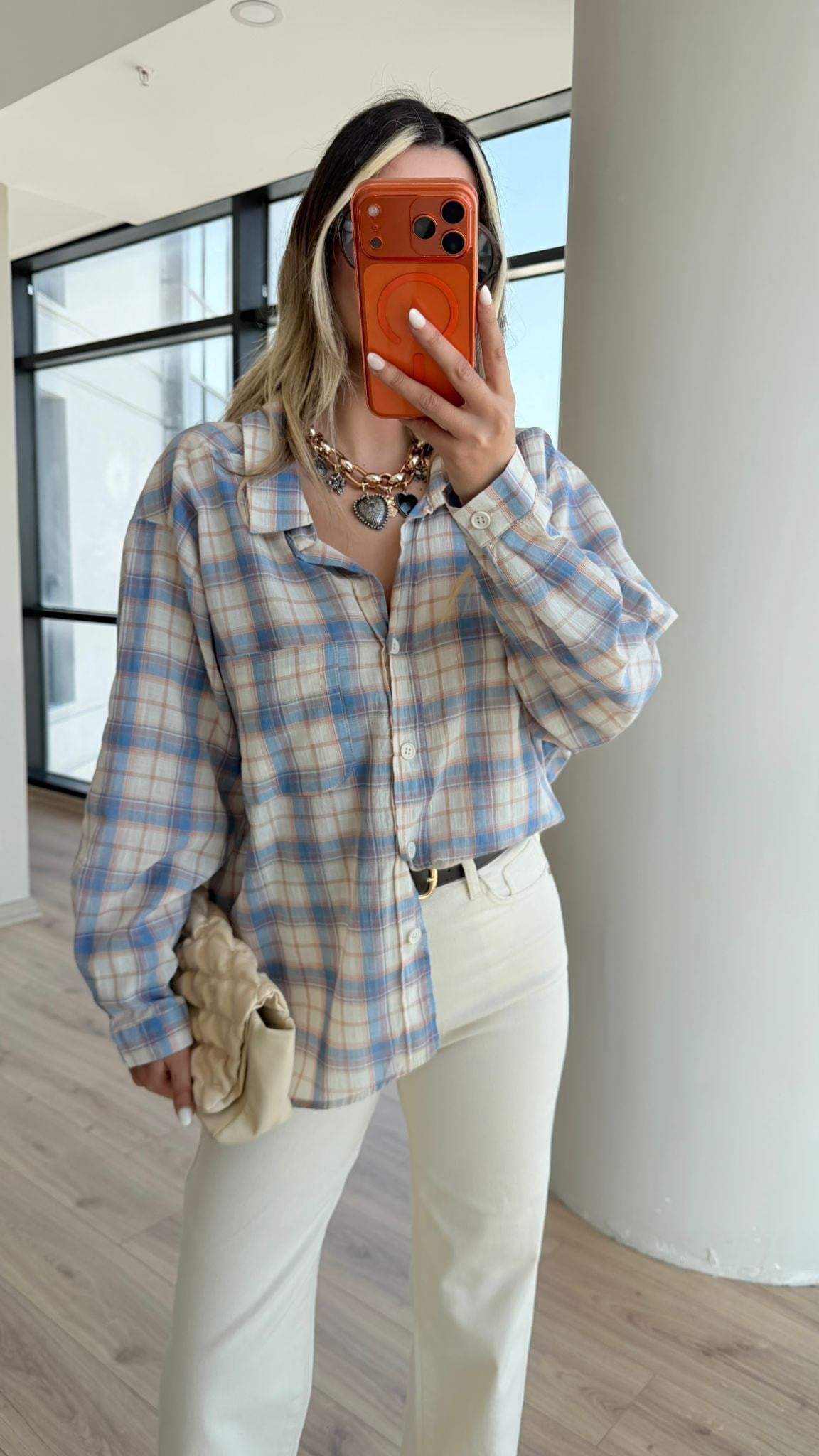 Kareli Oversize 90's Gömlek Mavi