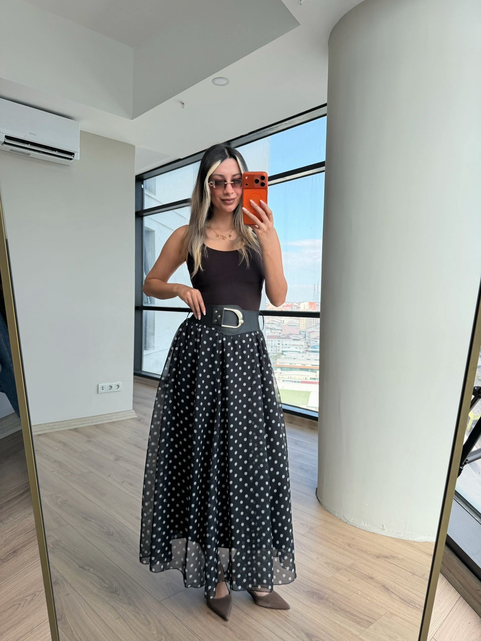 Puantiyeli Viral Kemerli Etek Siyah