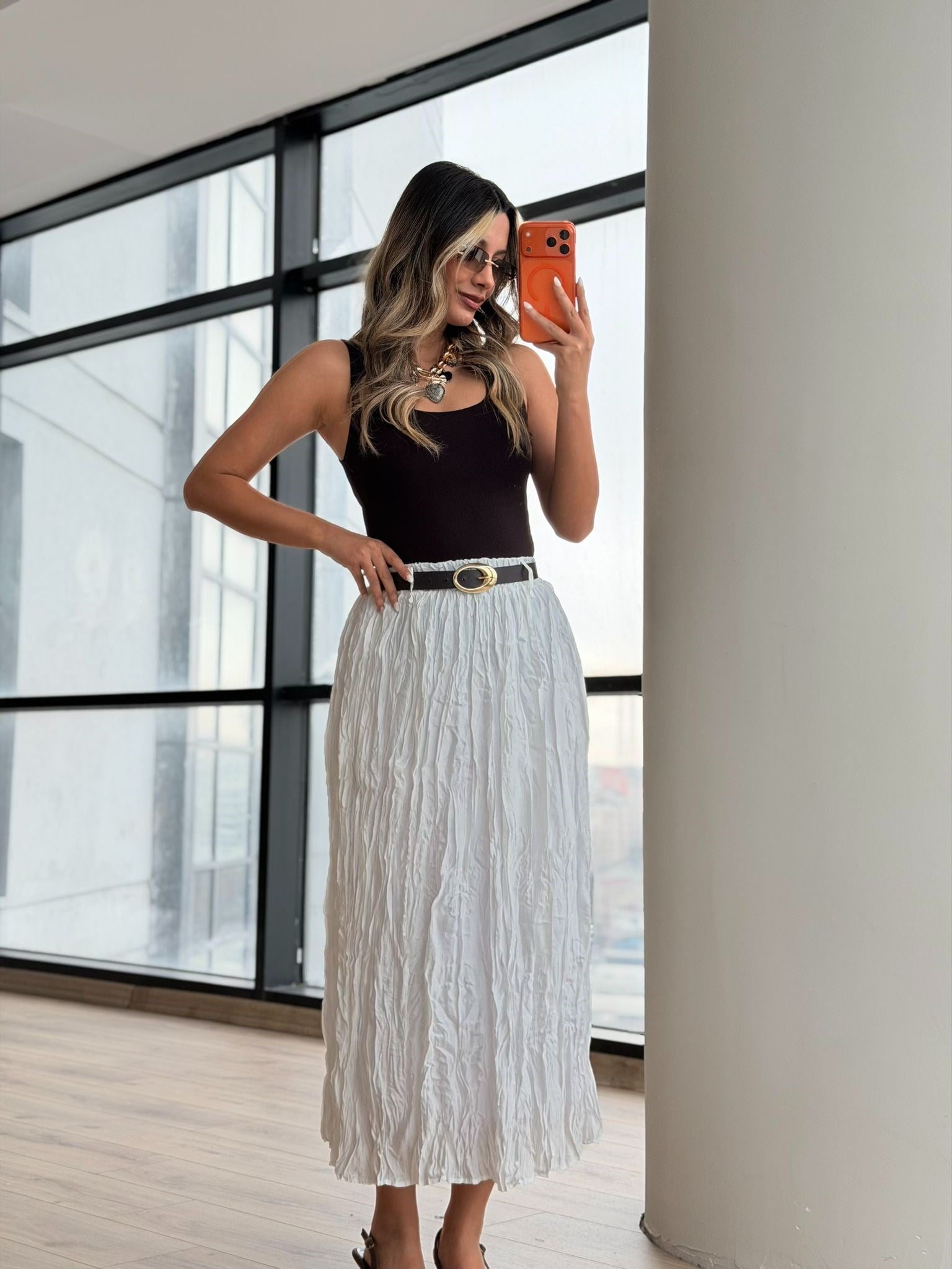 Crush Kemerli Etek Beyaz