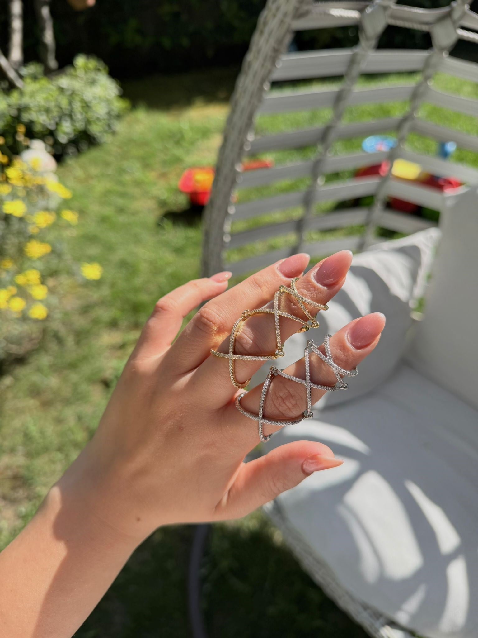 Viral Pinterest Zincir Görünümlü Taşlı Yüzük ( Ayarlıdır ) Gold